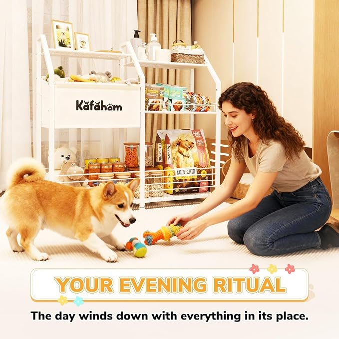 KAFAHOM Dog Toy Basket, Large Dog Toy Bin with Can Dispenser, Pet Toy box with Storage Shelf, Dog Stuff with Collar Leash Holder Rod, Ultimate Pet Furniture & Essentials, Dog Lover Gifts - Image 6