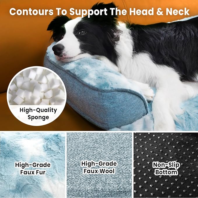 Calming Large Dog Couch Bed, Waterproof Memory Foam with Durable Fluffy Fuzzy Mats, Washable Removable Cover Protector for Sofa, Bedside, Gift, 45 x 37 Inches, Tie-Dye Blue - Image 4