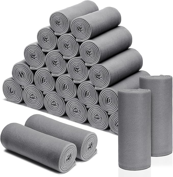Macarrie 30 Pcs Fleece Blankets Bulk 50 x 60 Inch Soft Fleece Throw Blankets Warm Lightweight for Home Office Wedding Guest Gift Spring Outdoor Camping Travel Homeless Pet Lap Sofa Bed (Gray) by Macarrie