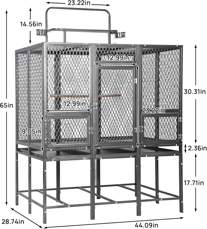 44" Carbon Steel Bird Flight Cage Detachable Playtop Indoor Outdoor | Heavy Duty Carbon Steel Flight Cage for Cockatiels, Parakeets, Conures & Lovebirds (Indoor & Outdoor Use) - Image 2