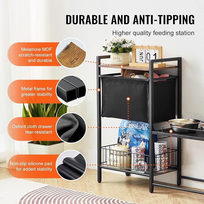 VEVOR Pet Feeding Station with Storage, 4 Height Adjustable Elevated Dog Bowl, Dog Bowls Stand with Toy Bin Basket, Raised Feeding Station Cabinet, Pet Storage Organizer for Large Medium Small Dogs - Image 4
