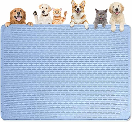 Dog Food Mat 50''x35'' Extra Large Dog Mat for Food and Water, Blue | Silicone Dog Bowl Mat with Raised Edge, Waterproof Non-Slip Pet Feeding Mat for Floors, fit for Dog Cat Bowls by Bartuke