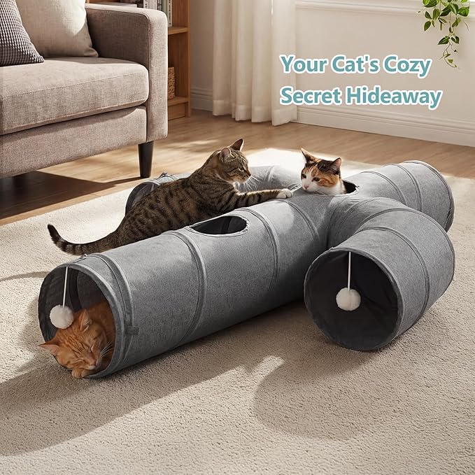 Ownpets Cat Tunnel Sturdy Oxford Fabric Cat Tunnel Toy, Cactus Shape Collapsible Cat Tunnels for Indoor Cats,Interactive Peek Hole Pet Tunnel Tube with Cat Wand Toy - Image 6