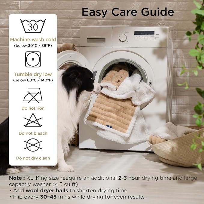 Bedsure ComfyFleece™ Waterproof Blanket for Bed, Twin（60"x80"） Tuscan Beige | Soft Plush Couch Bed Cover Corduroy Fleece for Furniture Protector, Cozy Calming Reversible Dog Blankets for Large Dogs Pet - Image 4