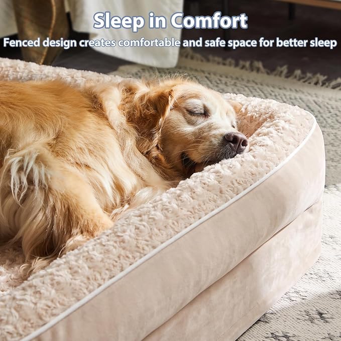 BFPETHOME Orthopedic Washable Dog Bed, Sleeping Couch for Large Senior Dogs | Deluxe Plush Rose Velvet Washable Cover, Egg Crate Foam Support, Waterproof Lining, Non-Slip Bottom, Senior Dogs - Image 4