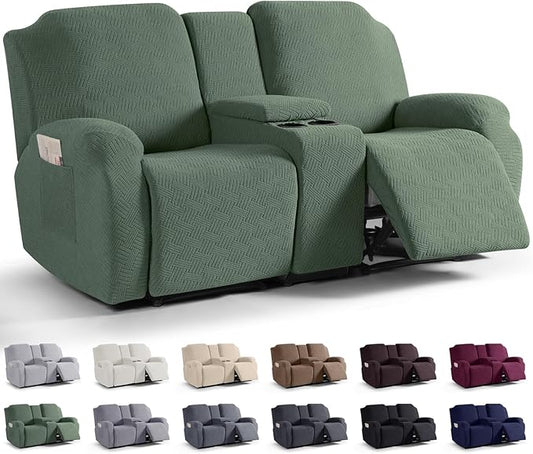 KinCam Loveseat Recliner Covers with Middle Console Slipcover, Greyish Green by KinCam