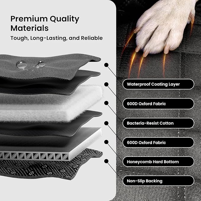 REEVAA Dog Truck Seat Cover for Back Seat, Hard Bottom, XL, Black | 450 lbs Extender, 45% More Space for 2-4 Large Dogs, Waterproof, Zippered Mesh Window, Fits Crew Cab Trucks & Large SUVs - Image 4