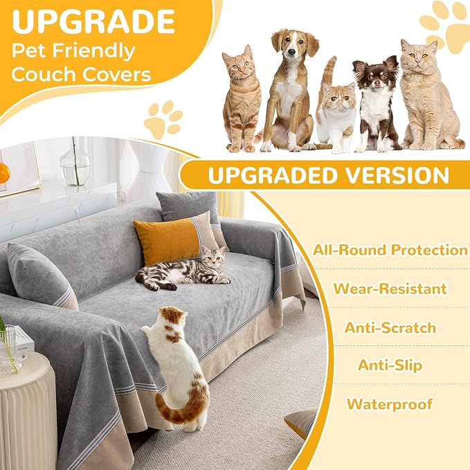 Waterproof Non-Slip Couch Cover for Pets & Dogs, Gray 79" x 150" | Pet Sofa Cover, Washable, Pet Friendly, Anti Cat Scratch, Furniture Protector, for 3 Cushion Couch Sectional L Shaped Sofa - Image 2