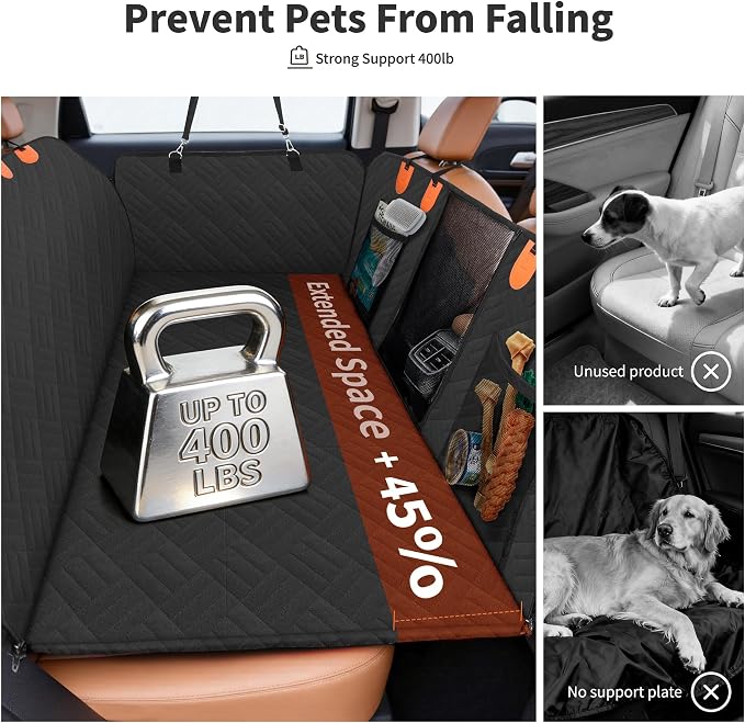 Dog Seat Cover 400LBS Hard Bottom Back Seat Extender for Large Dogs | Waterproof Polyester, Anti-Slip Surface, 3 Removable Hard Plates, Side Storage Pockets, 4-Mode Convertible, Trucks, SUVs - Image 3