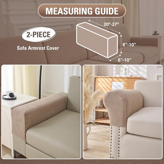 Sectional Couch Covers Stretch Cushion Covers Washable Wear-Resistant Universal Sofa Slipcovers Furniture Protector Separate Seat Chaise Couch Cover (Khaki, 2 PC Armrest Covers) - Image 2