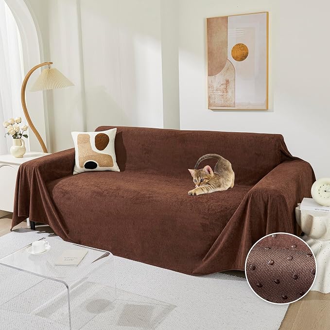 MEETSKY Couch Cover for 3 Cushion Cat Scratch Proof Couch Protector Washable Sofa Covers Sectional Couch Covers for Dogs Soft L Shape Sofa Slipcover for Pets Kids, 91" x 134", Chocolate by MEETSKY