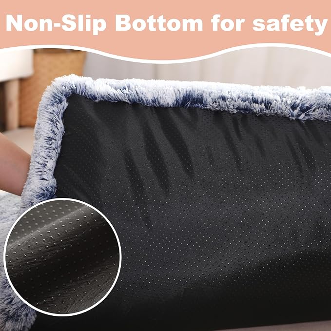 Bedfolks Waterproof Crate Bed, Plush Dog & Cat Bed with Removable Washable Cover, Faux Fur Kennel Pad, 23"x18", Dark Blue - Image 6