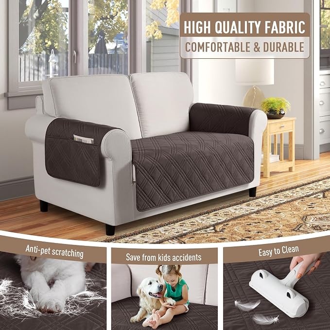 TAOCOCO Waterproof Loveseat Covers for Pets Dogs with Non Slip Backing, Sofa Seat Covers with Side Pocket for 2 Cushion Couch Washable Dog Couch Cover Protector Sofa Slipcovers(Loveseat, Chocolate) - Image 4