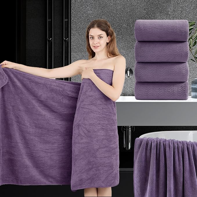 4 Piece Extra Large Bath Towel 35"x70" Oversized Bath Sheet Bath Towel Set for Bathroom Ultra Soft Cozy Highly Absorbent Quick Dry Bathroom Towel for Spa Gym Hotel,Shower Towel for Daily Use,Purple by JessyHome