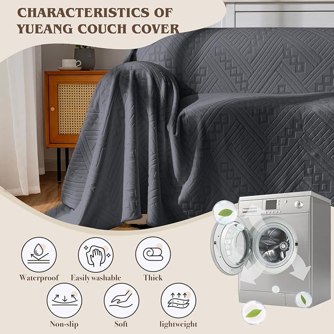 Waterproof Couch Cover, Reversible, Pet-Friendly, Washable and Anti-Slip Sofa Covers for Sofa Protection with 2 Cushions, Ideal Sofa Slipcovers for Dogs and Cats (71×102in/Dark Grey) - Image 7