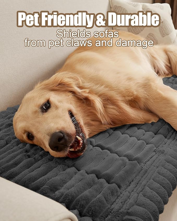 Couch Cover for Dogs Cats, Non Slip Washable Pet Sofa Protector, Plush | Polyester plush, non-slip silicone, machine washable, sofa sectional loveseat recliner, fur scratches muddy paws protection - Image 4