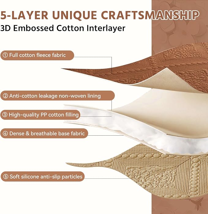 OTOB Cotton Quilted Sofa Couch Arm Covers Washable Non Slip, 1 Piece | Burnt Orange, 27.6"x27.6", Rustic Farmhouse Embroidery, All Seasons, Soft Thick, Breathable, Wear-Resistant, Pet Friendly - Image 4