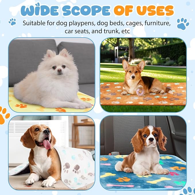 Tegeme 6 Pcs Waterproof Dog Blanket 30 x 20 Inch Paw Print Pet Blanket for Dogs Cats Puppy Washable Soft Fluffy Fleece Rug Flannel Throw Warm Sleep Mat for Kitten Doggy - Image 6