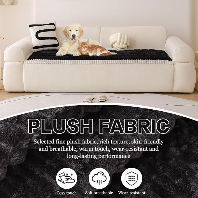 DREAMINGO Pet Couch Covers for Sofa Non Slip Fuzzy Dog Sofa Covers Washable Geometric Jacquard Couch Cushion Protector Black Pet Bed Mat 27.6x70.9 Inch - Image 2