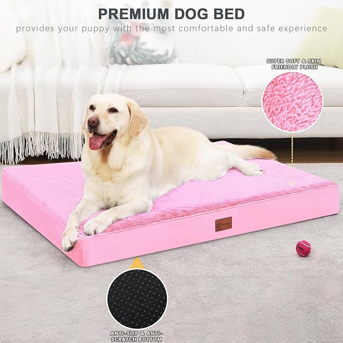 Waterproof Dog Crate Beds for Medium Size Dog, 35x22in,Pink | Orthopedic Egg Crate Foam, Removable Washable Cover, Comfort Flat Pet Mat, Non-Slip Bottom, For Medium Breed Up to 65 lbs - Image 4