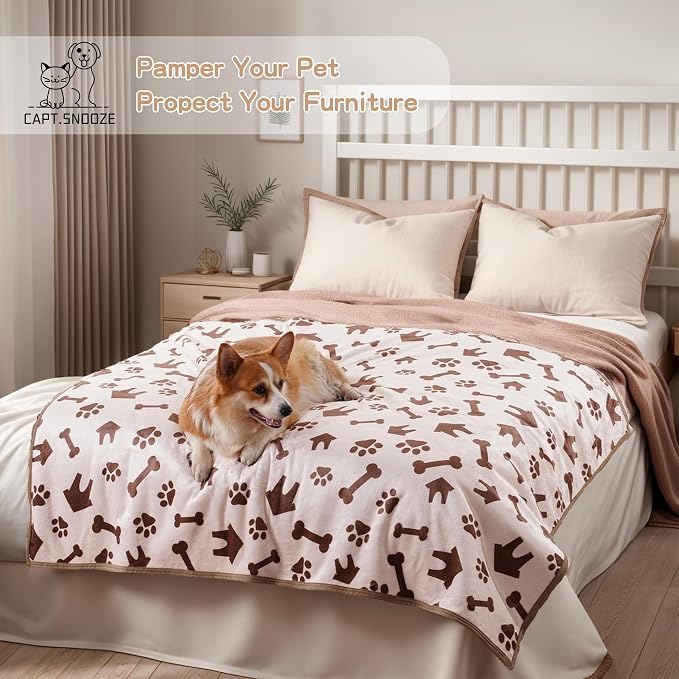 Waterproof Dog Blankets Pet Blanket 60"x80", Soft Fluffy Sofa Car Bed Protector, Reversible Sherpa Fleece Dog Blanket for Large Dogs(Beige-House) - Image 6