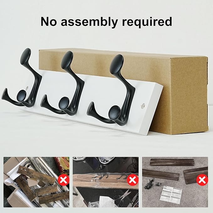 SKOLOO 17-Inch White Wood Coat Rack Wall Mount with 3 Triple Hooks - Ideal for Family Entrances, Classrooms, and Pet Supplies Storage - Perfect Coat Hooks for Wall - Image 4