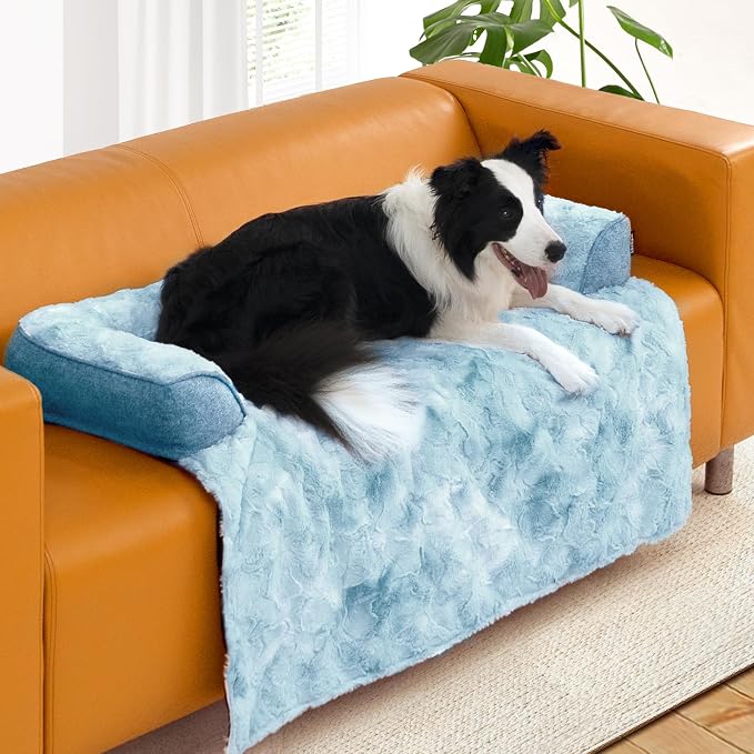 Calming Large Dog Couch Bed, Waterproof Memory Foam with Durable Fluffy Fuzzy Mats, Washable Removable Cover Protector for Sofa, Bedside, Gift, 45 x 37 Inches, Tie-Dye Blue - Image 3