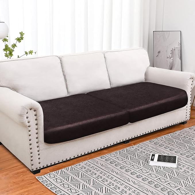 molasofa Leather Look Couch Cushion Covers, Stretch Sofa Cushion Covers for Sectional Armchair Loveseat Protector,Replacement Seat Cushion Slipcovers, Machine Washable(2 Cushion Sofa, Chocolate) - Image 3