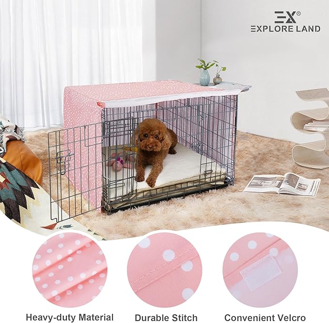 Explore Land Pattern Dog Crate Cover for 30 Inches Wire Cage, Heavy-Duty Polyester 1 2 3 Doors Standard Metal Pet Kennel Enclosure (Princess Pink) - Image 3