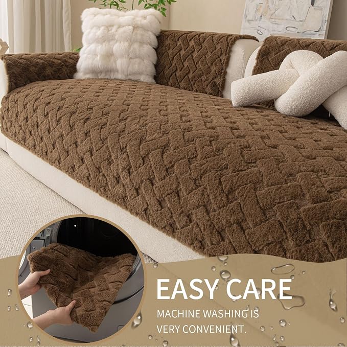 Waterproof Dog Bed Cover Non Slip Couch Cover for Dogs Washable Soft Faux Fur Sofa Cover Couch Covers for 3 Cushion Couch Sofa Pet Friendly (Brown, 34x94.5（1pc）) - Image 4