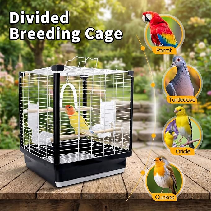 17.5 Inch Small Bird Cage & Travel Carrier – Portable Parrot Cage for Home, Outing, Pet Clinic or Temporary Placement, Suitable for Small Medium Birds Like Parakeets Conures Lovebirds Cockatiels - Image 5