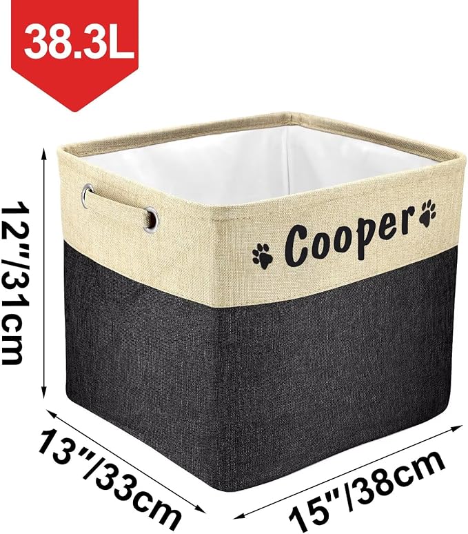 PET ARTIST Collapsible Dog Toy Storage Basket Bin with Personalized Pet's Name - Rectangular Storage Box Chest Organizer for Toys, Clothing, Apparel & Accessories (Black Big One) - Image 6