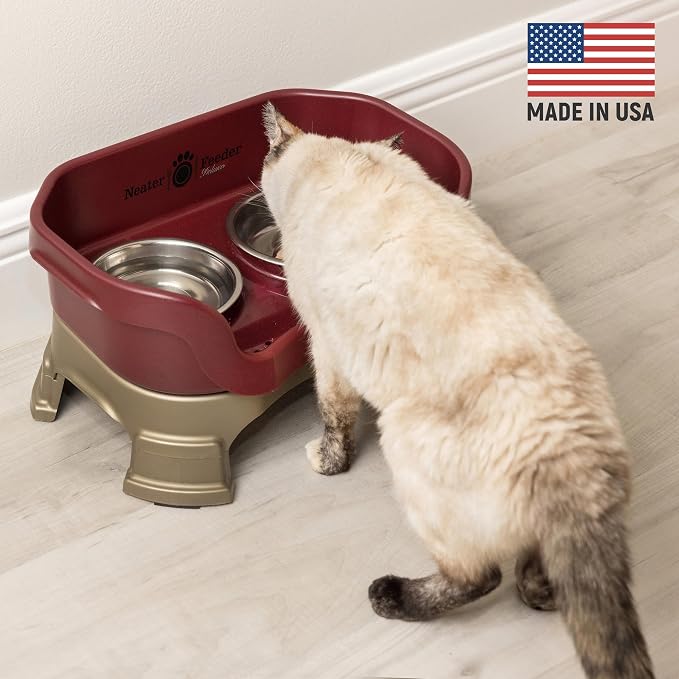 Neater Feeder Deluxe Mess-Proof Elevated Cat Bowls, 2 Height Adjustable (6” & 7.5”) No-Spill Raised Cat Bowl Stand, Whisker Friendly Stainless Steel Dishes for Indoor Cats, Made in USA, Cranberry - Image 2