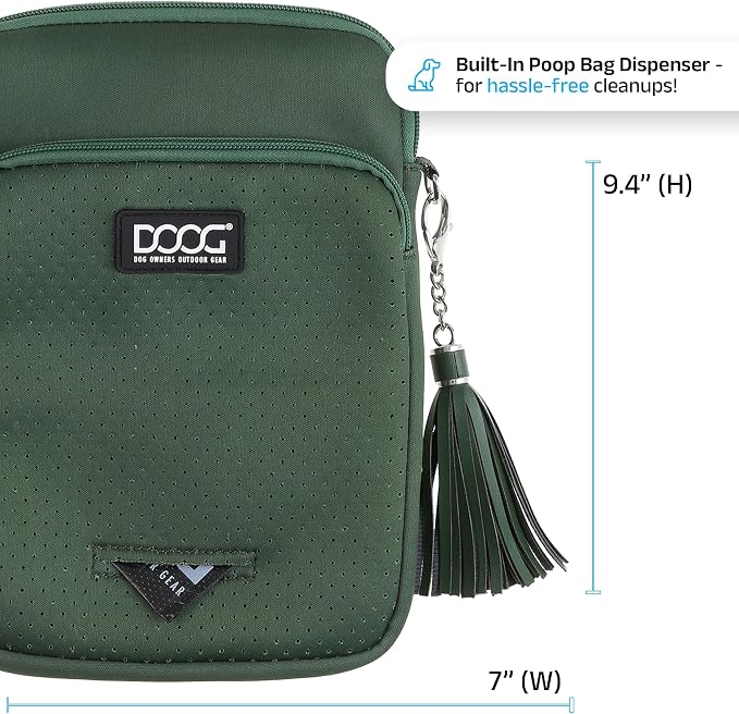 DOOG Neosport Walkie Bag - Lightweight Neoprene Dog Treat Pouch & Crossbody Shoulder Bag with Built-in Poop Bag Dispenser - Hands-Free Everyday Essentials - Green - Image 4