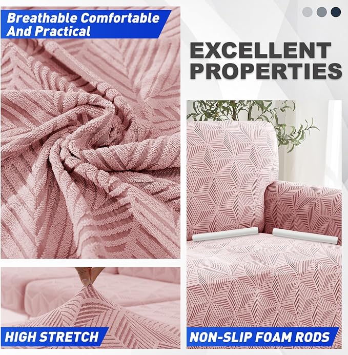 YEMYHOM 1 Piece Stretch Oversized Couch Covers for 4 Seat, Jacquard Extra Large Sofa Cover with Non-Slip Elastic Bottom, Thickened Slipcover Furniture Protector for Dogs Pets (X-Large, Pink） - Image 3