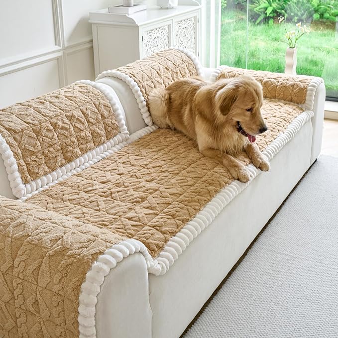Fuzzy Couch Covers for Dogs, Non Slip Thick Dog Couch Cover Protector, Plush Pet Couch Covers for Sofa Washable, Soft Sofa Cushion Slipcovers Pet Friendly(1PC, Light Brown, 27.6”x59.1”) - Image 2
