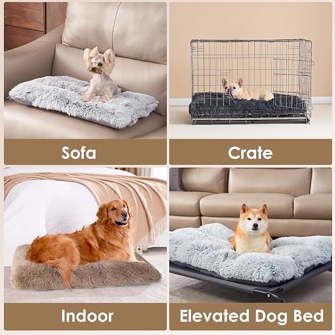 EHEYCIGA Fluffy Dog Crate Bed, Plush Extra Large Dog Pillow, Camel | Xlarge Calming Anti Anxiety Plush Faux Fur Mat for Large size dogs, Washable Soft Warm Dog Pad with Non-Slip Bottom - Image 6