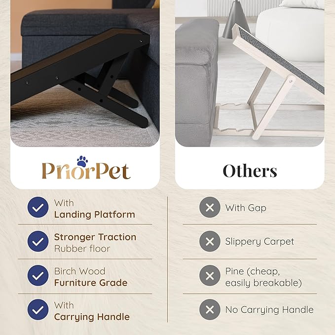 Dog ramp for Couch – Non-Slip, Sturdy Build Foldable Dog ramp – Supports up to 200lbs – Adjustable 7'' to 20'' – Landing Platform Seamlessly Connects – Birchwood Pet Ramp for Small Dogs – Black