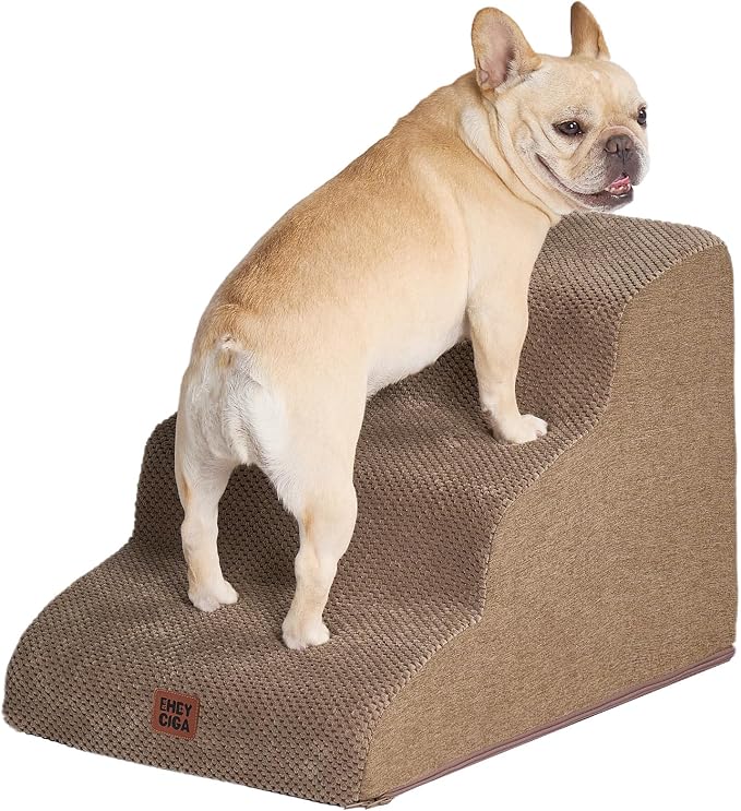 EHEYCIGA Curved Dog Stairs Ramp for Small Dogs 15.7" H, 3-Step Dog Steps for Couch Sofa and Chair, Pet Stairs for Cats, Non-Slip Balanced Pet Steps Indoor, Camel by EHEYCIGA