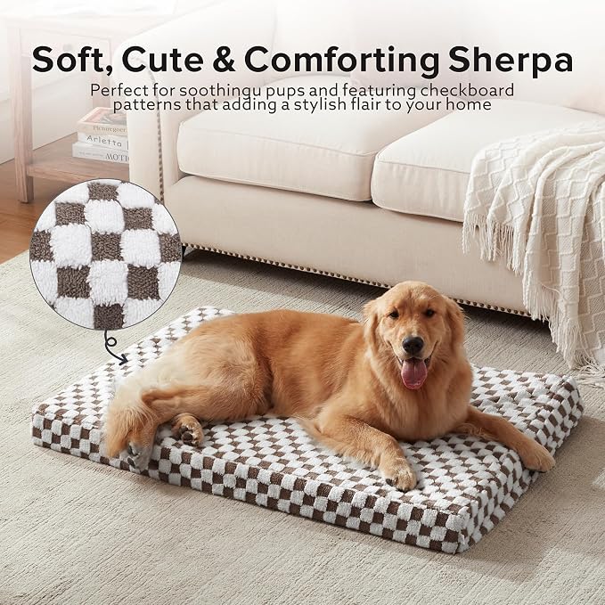 JOEJOY Dog Bed for Large Dogs, XLarge Orthopedic Dog Bed with Removable Washable Cover, Cute Modern Plush & Memory Egg Crate Foam Dog Bed, 42 x 28 inch, Cofffee - Image 3