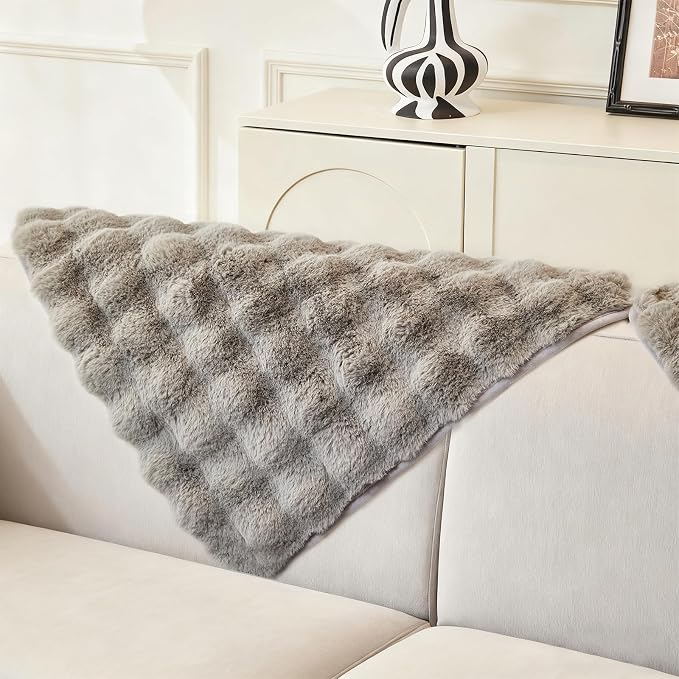 DREAMINGO Faux Fur Couch Backrest Cover, Soft Plush Sofa Covers for Pet Washable, Non Slip Furniture Protector for 2-3 Cushion Couch Sofa, 35.4x35.4 Inch, Grey by DREAMINGO