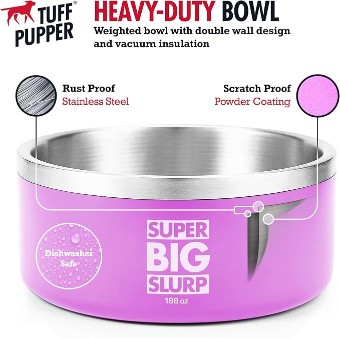 Tuff Pupper Heavy Duty Insulated Dog Bowl | Double Wall Stainless Steel Dog Food Dish | Non-Slip Spill Proof Dishwasher Safe Cat Bowl | Water Dish for Feeding Large Medium Small Pets (188oz, Pink) - Image 3