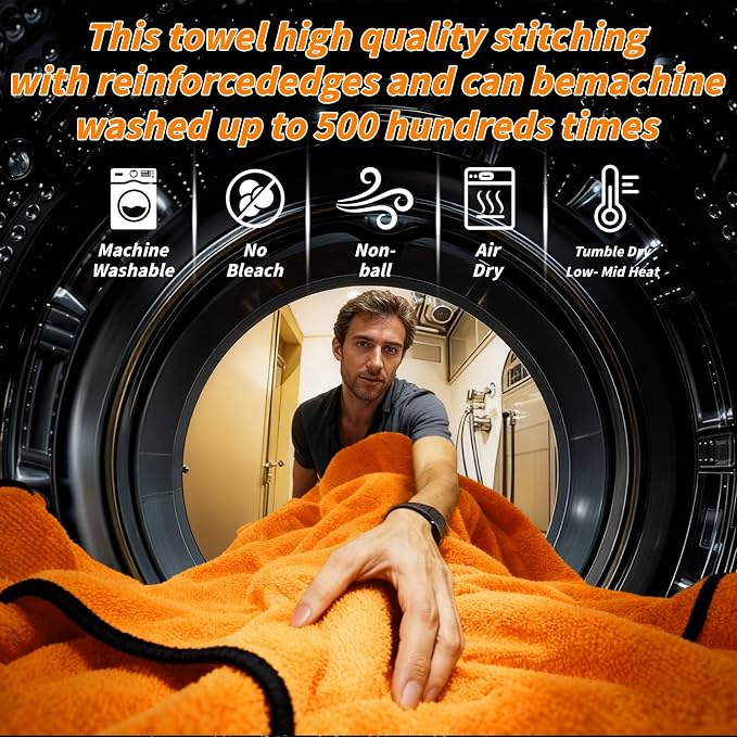 6 Pack Microfiber Towels for Cars, 36" x 25" Dual-Sided Car Drying Towel | 450 GSM Highly Absorbent, Lint-Free Microfiber Cleaning Cloths for Scratch-Free Drying, Detailing, Buffing, Polishing Cars - Image 3