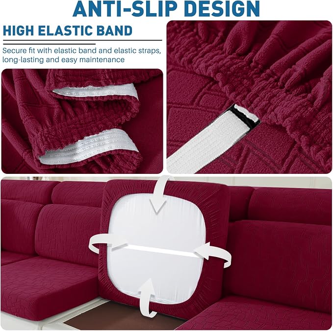 MAXIJIN Waterproof Couch Cushion Covers Individual Love Seat Cushion Cover Stretch Sectional Sofa Slipcovers with Elastic Bottom for Dogs Pets (1 Piece for Loveseat, Wine Red) - Image 4