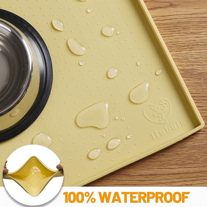 Hubulk Dog Feeding Mat,100% Waterproof Food Grade Silicone Pet Food and Water Bowl Placemat,Dishwasher, High Raised Edge to Prevent Spills,Nonslip Tray to Stop Messes on Floor (24"x16"x0.5", Yellow) - Image 4