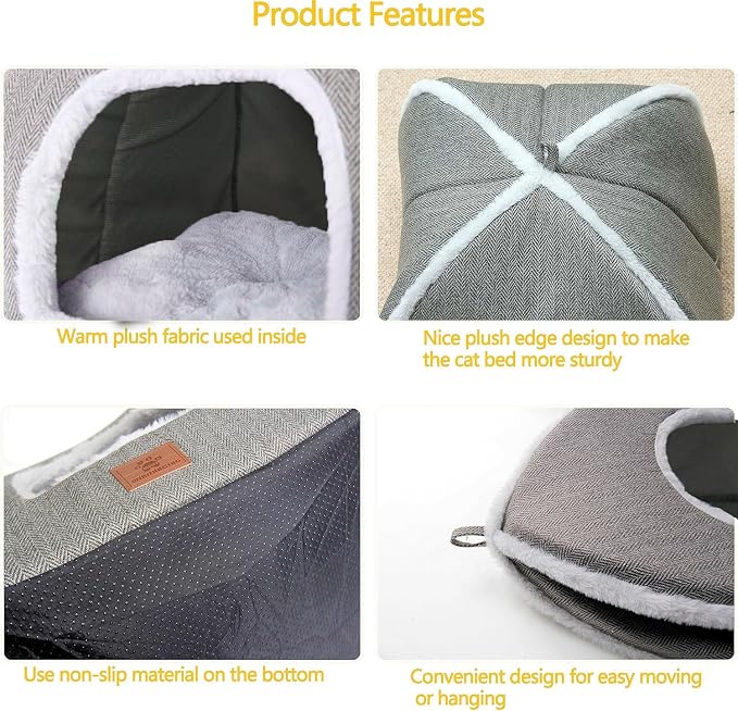 Cat Bed for Indoor Cats - Cat Cave Bed Cat House Cat Tent with Removable Washable Cushioned Pillow, Soft and Self Warming Kitten beds, for Small and Medium Cat Beds & Furniture - Image 4