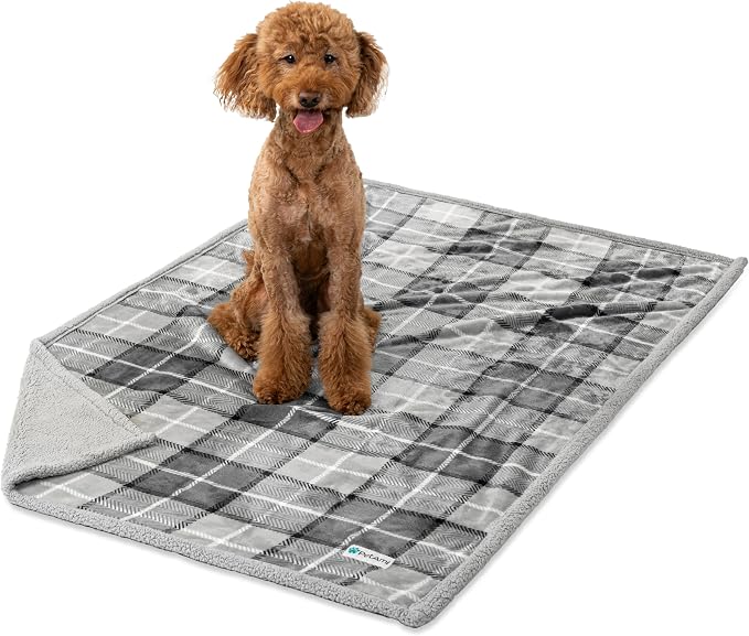 PetAmi Waterproof Dog Blanket for Couch, Extra Large 80x60, Pee Proof Sherpa Fleece Reversible Pet Throw, Furniture Protector for Bed Sofa Crate Kennel, Soft Washable Cover for Dogs, Plaid Light Grey - Image 8