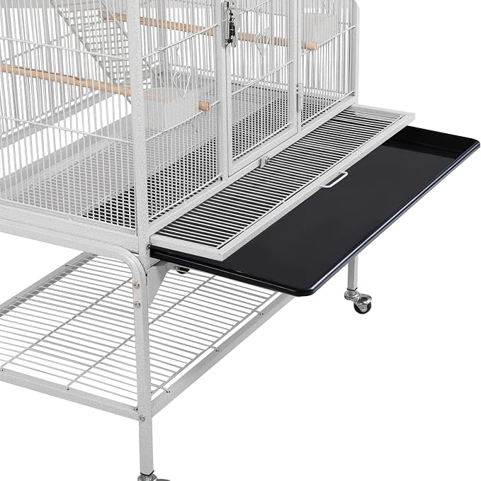 Yaheetech 69'' Extra Large Bird Cage Metal Parrot Cage w/Detachable Stand for Mid-Sized Parrots Cockatiels Conures Parakeets Lovebirds Budgie Finch, White - Image 6