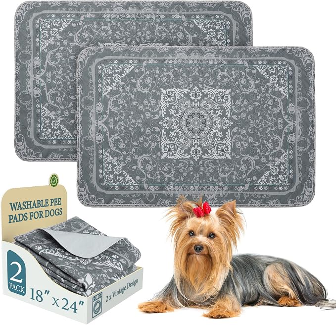 Homimp Washable Pee Pads for Dogs, 2 Pack Reusable Puppy Pads Waterproof, Absorbent and Leakproof Dog Pee Pads, Non Slip Puppy Training Pads, Pet Mat for Floor, Crate, Couch, Whelping,Grey, 18"x24" by HOMIMP