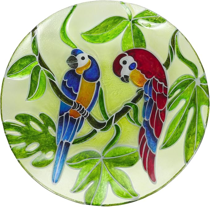 Alpine Corporation 18" Round Outdoor Birdbath Bowl Topper with Colorful Painted Parrot Design by Unknown